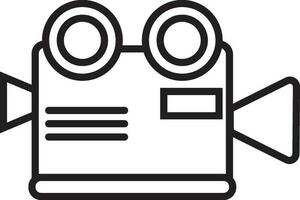 Video camera in black line art illustration. vector