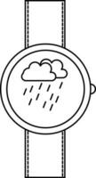 Black line art cloud in smartwatch screen. vector