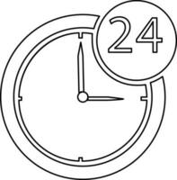 Black line art illustration of a 24 hour in clock. vector