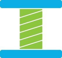 Blue color spool of green color thread icon in flat style. vector