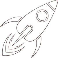 Flying rocket in flat line art style. vector