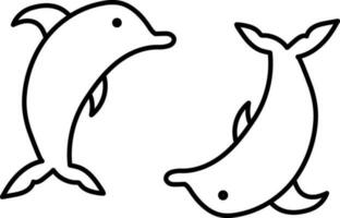 Character of dolphin in black line art illustration. vector