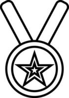 Black line art star decorated circle medal. vector