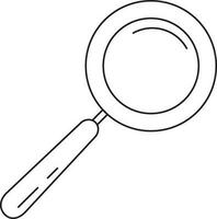 Black line art magnifying glass on white background. vector