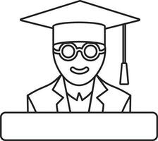 Character of graduate student giving a speech in storke style. vector