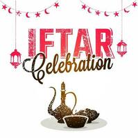 Stars and lamps with text Iftar Celebration banner. vector