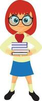 Cartoon character of girl in school uniform with books. vector