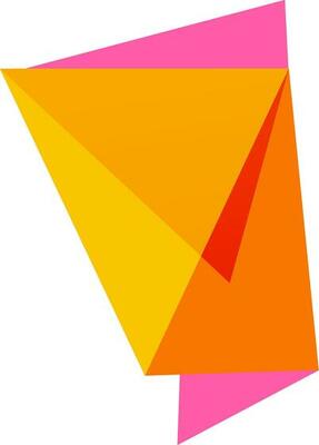 Yellow and pink origami paper banner or tag.