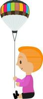 Character of a little boy with hot air balloon. vector