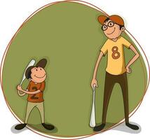 Father and son holding baseball bats. vector