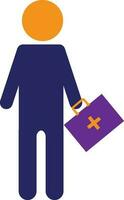 Character of faceless male holding first aid box. vector