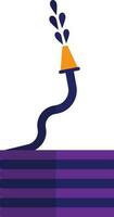 Purple and orange fire hose with blue water drops. vector