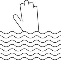 Black line art drowning in flat style. vector
