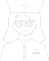 Character of female wearing nurse cap in black line art. vector