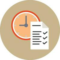 Illustration of paper and clock icon on circular background. vector