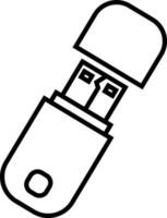 Black line art illustration of flash drive. vector