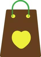 Yellow heart on brown shopping bag. vector