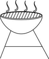 Barbecue on grill in black line art. vector