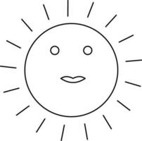 Character of sun in black line art. vector