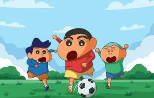 Background of Little Boy Playing Football with Friends vector