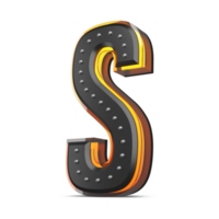 3D alphabet with pin decoration and neon light effect, 3d rendering png