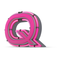 3D pink alphabet with neon light, 3d rendering png