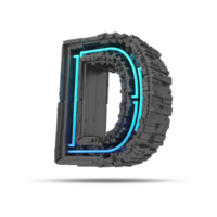 3d spaceship alphabet with neon light effect, 3d rendering png