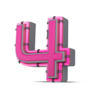 3D pink number with neon light, 3d rendering png