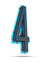 3D Number with blue neon light effect, 3d rendering png