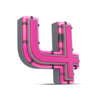 3D pink number with neon light, 3d rendering png