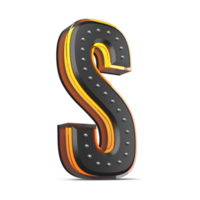 3D alphabet with pin decoration and neon light effect, 3d rendering png