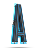 3D Alphabet with blue neon light effect, 3d rendering png