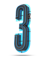 3D Number with blue neon light effect, 3d rendering png