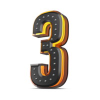 3D number with pin decoration and neon light effect, 3d rendering png