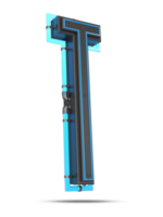 3D Alphabet with blue neon light effect, 3d rendering png