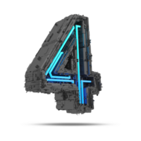 3d spaceship number with neon light effect, 3d rendering png