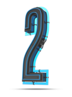 3D Number with blue neon light effect, 3d rendering png