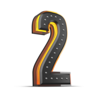 3D number with pin decoration and neon light effect, 3d rendering png