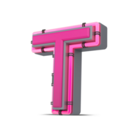 3D pink alphabet with neon light, 3d rendering png