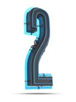 3D Number with blue neon light effect, 3d rendering png