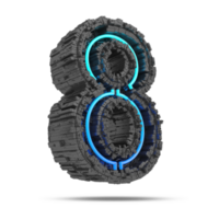 3d spaceship number with neon light effect, 3d rendering png