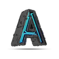 3d spaceship alphabet with neon light effect, 3d rendering png