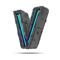 3d spaceship alphabet with neon light effect, 3d rendering png