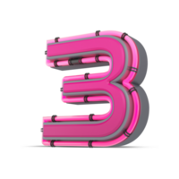 3D pink number with neon light, 3d rendering png