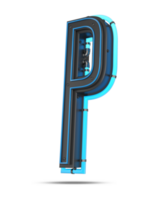 3D Alphabet with blue neon light effect, 3d rendering png