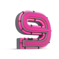 3D pink number with neon light, 3d rendering png