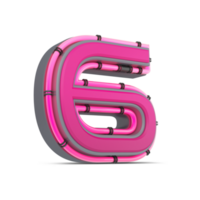 3D pink number with neon light, 3d rendering png