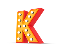 3d alphabet Broadway style with light bulb, 3d rendering png
