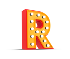 3d alphabet Broadway style with light bulb, 3d rendering png