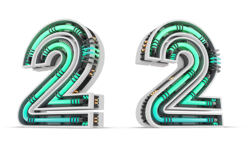 3D Number with green neon light effect, 3d rendering png